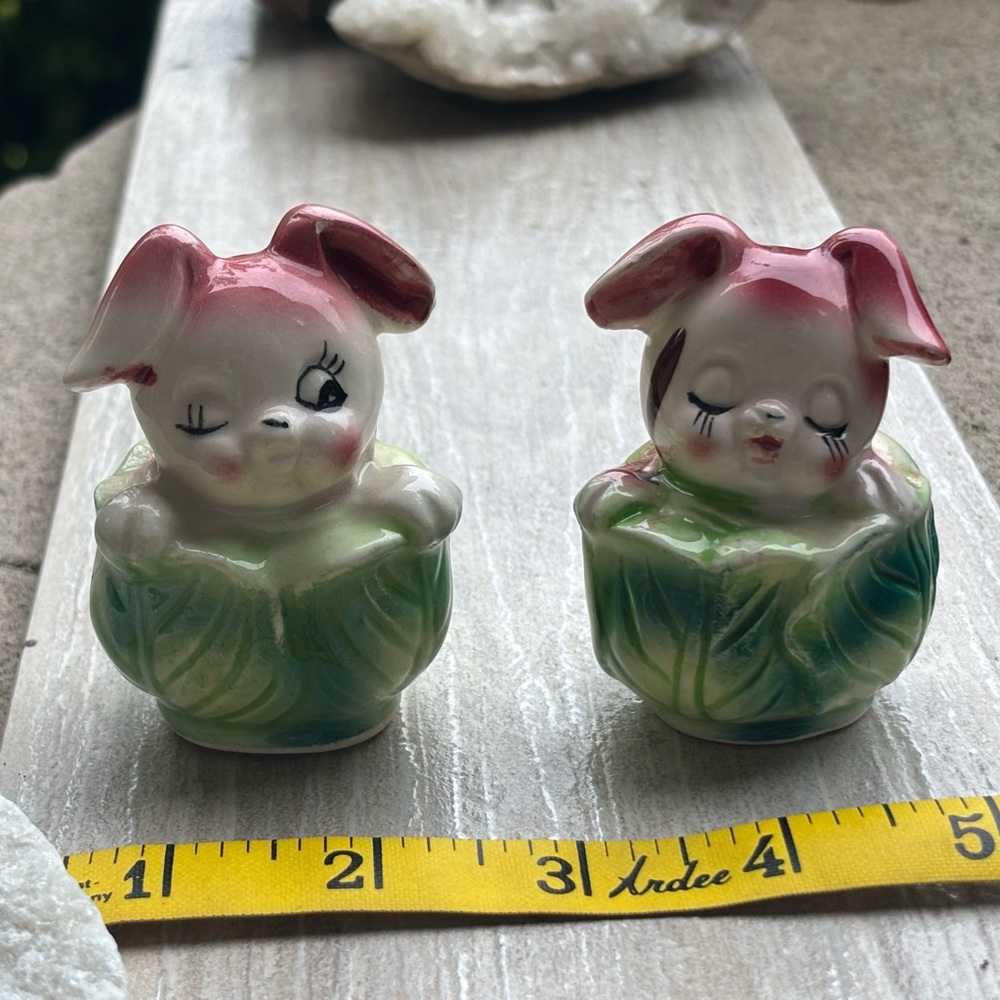 Vintage Japan Anthropomorphic Bunny Salt and Pepper Pair, Kitsch Decor, shakers